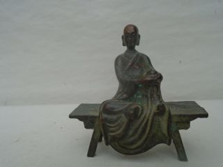 Splendid Chinese Miniature Bronze Deity Statue Seated Buddha On Bench Wow Look