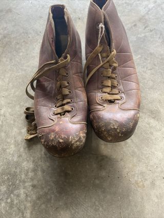 Rare Antique Vintage Brown Leather Football Cleats