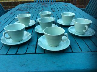 7 X Vintage Woods Ware Beryl Green Cups & Saucers Vgc