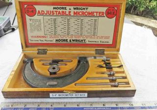 Vintage Cased Moore & Wright 0 - 24 " Ratchet Micrometer Set No:941x Old Tool