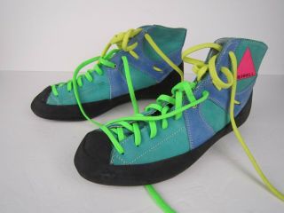 Vintage Merrell Flashdance Rock Climbing Shoes Size 8 1/2 Green & Blue