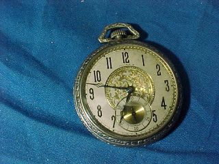 Early 20thc Illinois Pocket Watch W Art Deco Case,  17 Jewels Not Running