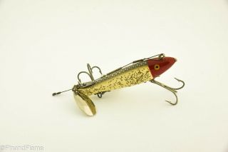 Vintage Heddon Dowagiac Spook Antique Fishing Lure Red Head Silver Scale Kw18
