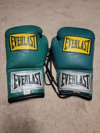 Vintage Green Leather Everlast Boxing Gloves Signed Big Six Gym