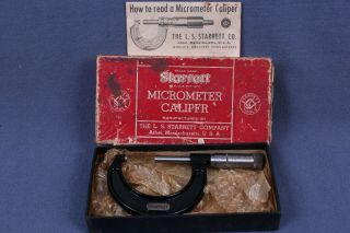 Vintage Starrett Micrometer No.  436 1 - 2 Inch Usn W/ Box.