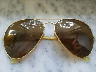 Ray Ban B&l Usa 62 []14 Vintage Aviator Sunglasses Brown Lenses Gold Frame