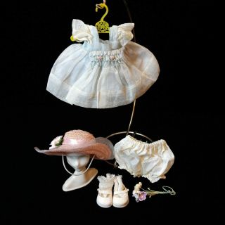 Vintage 8 " Ginny Size Doll Dress Bloomers Shoes W Socks Hat Smocking W Flowers