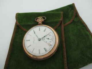 Vintage Elgin Pocket Watch Gold Filled? With 2 Green Velvet Bags Pouch