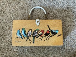 Vtg 1966 Enid Collins Box Bag Purse For The Birds Signed Dated W/mirror