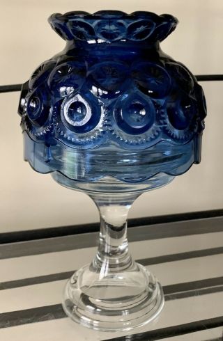 Vintage L.  E.  Smith Glass Blue Moon & Stars Fairy Glass Lamp Votive Candle Holder