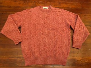 Vtg Archie Brown & Son Bermuda 100 Wool Pullover Cable Knit Sweater Rose L 44