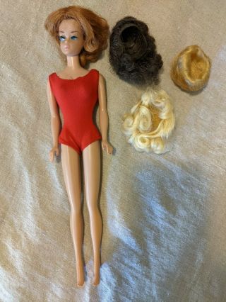 1962 Midge Barbie Doll Blonde Bubble Cut - 4 Wigs & Swimsuit
