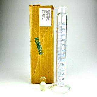 Vintage Kimble Exax/kimax Glass 250ml Graduated Cylinder Hex Base W Stopper/box