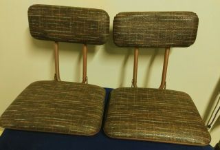 2 Vintage Brown Vinyl Folding Stadium Bleacher Seat Fishing Boat Chair