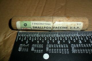 Vintage Eli Lilly Smallpox Vaccine Wood Tube Container with Label Empty 2