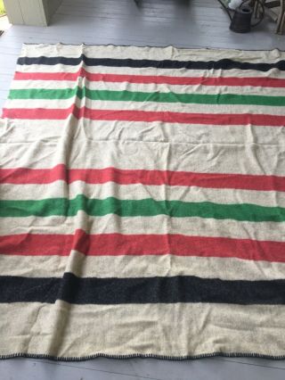 Vintage Hudson Bay Style Striped Wool Camp Trade Blanket 80x80 Cutter/display