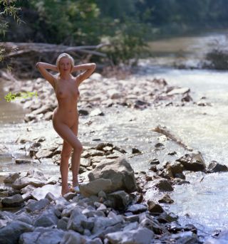 Art Negative - Nude Blonde Woman Posing At The River Bank 1980s 5.  5 Cm X 5.  5 Cm