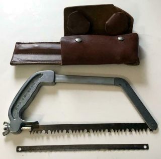 Vintage Wyoming Survival Saw 2 Blades Leather Case Hunting Camping Saw
