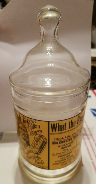 Medicine Jar Vintage Kickapoo Sagwa Cough Cure Rare Glass Medicine Jar W Lid