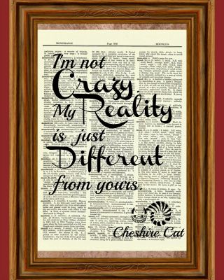 Alice In Wonderland Cheshire Cat Dictionary Art Print Book Picture Quote Poster