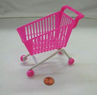 Mattel Dollhouse Barbie Doll Size Pink Shopping Grocery Cart Basket - 4.  5 "