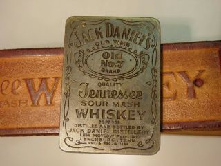 Vintage Jack Daniels Belt Buckle Mens Leather Embossed Belt Old No 7 Sour Mash