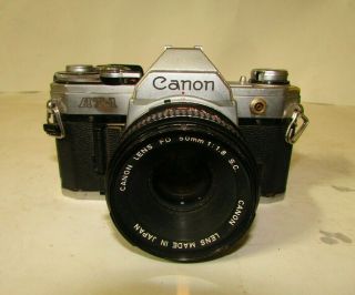 Vintage Canon At - 1 35mm Slr Camera Film With Lens Fd 50mm 1:1.  8 S.  C