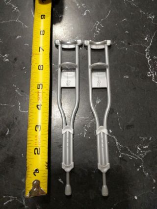Barbie Doll Grey Crutches Pair Pretend Hospital Doctor 7.  5 " Tall