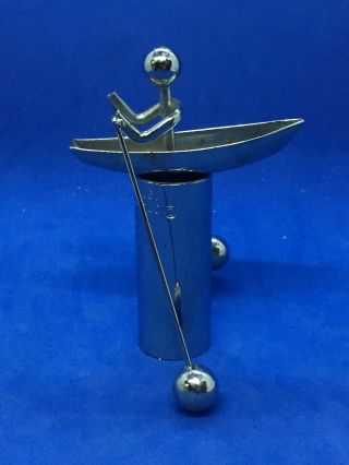 Vintage 1970s Otagiri Kinetic Boat Rowing Metal Figurine Rare Japanese Art 377 - 1