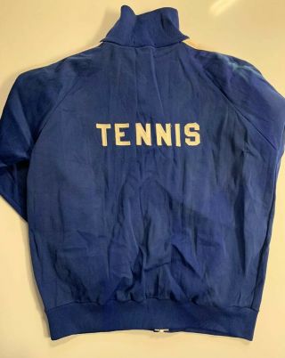 Vtg Men’s Royal Blue Full Zip Spelled Out Tennis Track Jacket Size Large 42