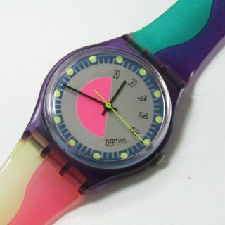 Vintage Swatch Watch " Scoobadoo " Gv102 1989 Retro Neon Purple Pink Cracked Strap
