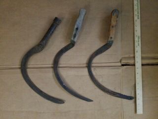 3 Antique Vtg Scythe Sickle Grass Weed Swing Cutting Blade Hand Tool