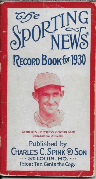 Ernest Lanigan / Sporting News Record Book For 1930 Cover Photo Is Of Gordon