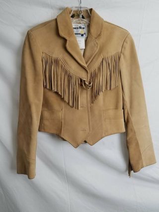 Vintage Pioneer Wear Beige Suede Cropped Leather Jacket Sz 10