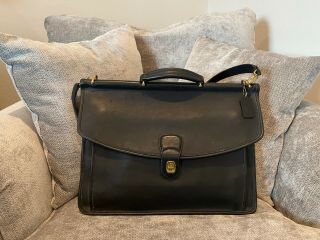 Vintage Coach Black Leather 5266 Briefcase Messenger Shoulder Bag Unisex