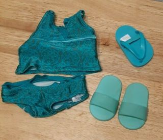 American Girl Tankini Aqua Bathing Suit Sandals Set (retired)