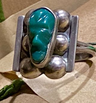 Vintage Mexico Aztec Carved Jade Mayan Face Sterling Silver Ring 7.  5