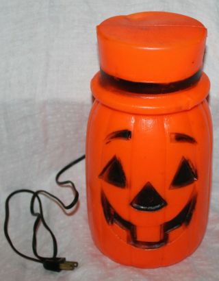 Vintage Halloween Pumpkin Light Up Jack O Lantern With Top Hat 11 " Blow Mold