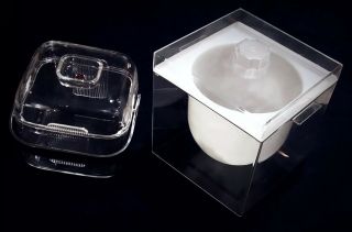 Two Vintage Modernist Lucite Ice Buckets Guzzini Amanda & Floating Cube
