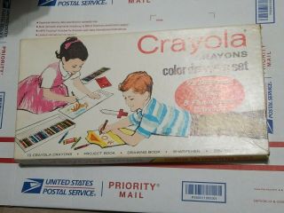 Vintage Crayola Crayons Color Drawing Set No.  72 Books Sharpener 1958 50s Toys