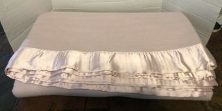Vintage Chatham Wool? Pale Pink Satin Wide Trim Blanket 92x92”