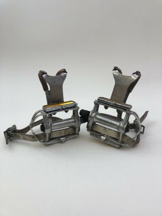 Vintage Mks Sy - 1 Pedals,  Toe - Clips Mikashima Leather Straps A12
