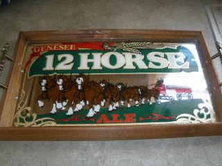 Vintage Genesee 12 Horse Ale Mirror Tray 19 " X 11 " With Handles