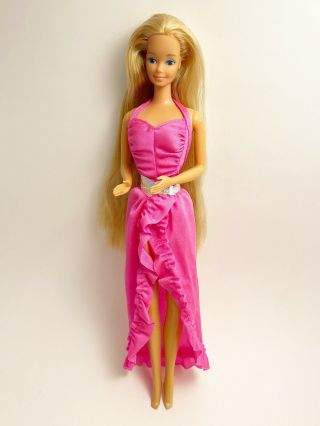 Vtg Twirly Curls Barbie Doll 1982 Mattel Superstar Long Blonde Hair Pink Dress