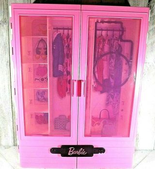 Mattel Barbie Pink Wardrobe Closet With Handle Hard Plastic Carrying Case 2018