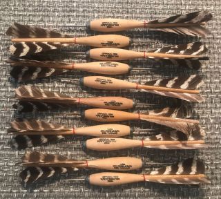 11 Vintage Wood Turkey Feather Darts Apex Official No.  2 Tournament Darts