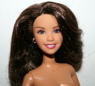 Barbie Doll Nude Petite Multiracial Brown Hair & Eyes Earrings Swing Legs Flaw