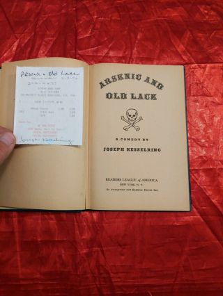 Arsenic and old lace.  Hardcover.  A Comedy By Joseph Kesselring.  1941 2nd Print 2