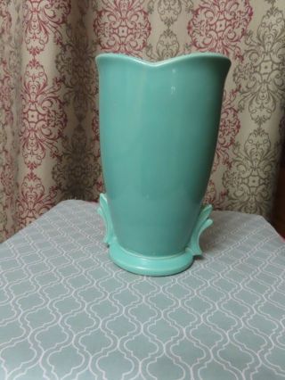 Vintage Mccoy Pottery Vase Tall Blue Turquoise Aqua Large Tall