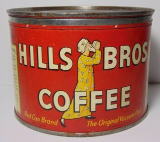 Old Vintage 1936 Hills Brothers Coffee Graphic Tin Can 1 Pound San Francisco Ca